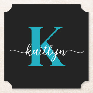 Posavasos De Papel Monograma Negro Teal
