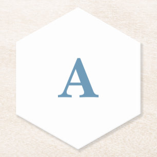 Posavasos De Papel Monograma Nombre inicial Dusty azul blanco simple