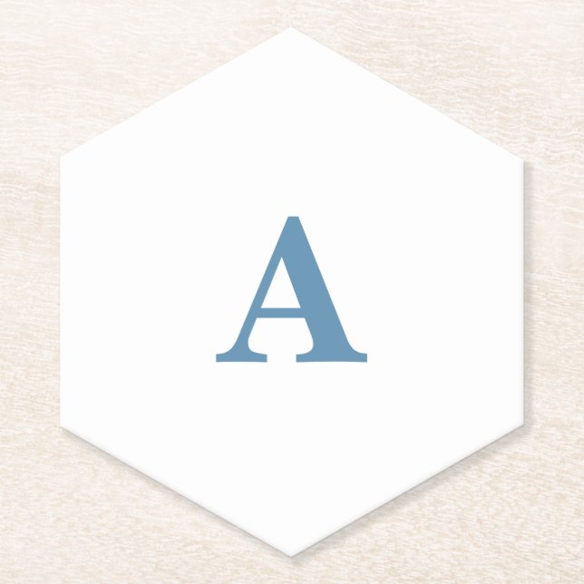 Posavasos De Papel Monograma Nombre inicial Dusty azul blanco simple  (Anverso)