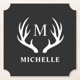 Posavasos De Papel Monograma personalizado con Antler de venado blanc