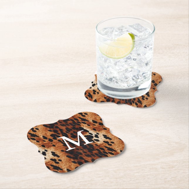 Posavasos De Papel Monograma Piel de vaca marrón (In situ)