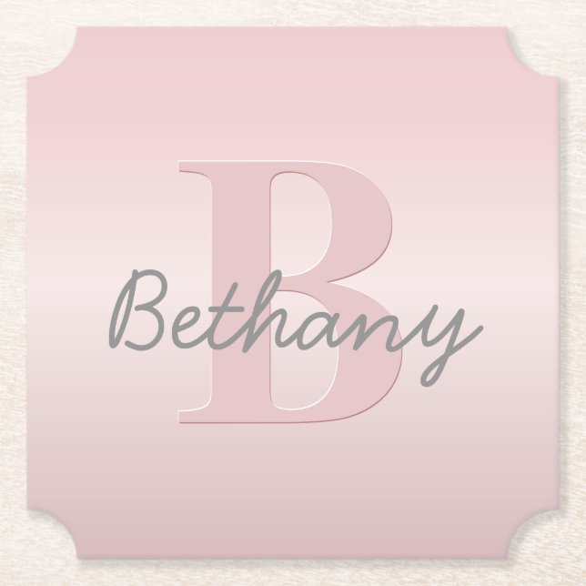 Posavasos De Papel Monograma rosa de Personalizable corto y guión de  (Anverso)