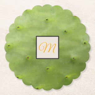 Posavasos De Papel Monograma verde tropical botánico de la foto del