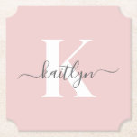 Posavasos De Papel Monogramado el nombre inicial de color gris rosado<br><div class="desc">Estos elegantes y sencillos estuches de papel en forma de boleto rosa rosa con tu nombre en un estilo de letra de escritura a la moda en gris y tu primera inicial en un moderno tipo de letra de tope en blanco son perfectos para mantener tus mesas y mostradores libres...</div>