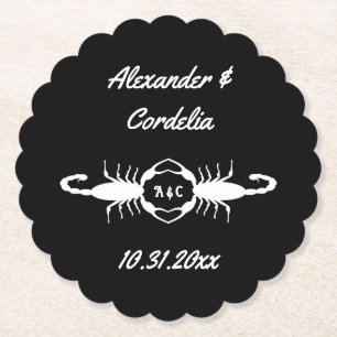 Posavasos De Papel Monogramado Personalizado de Escorpiones Bodas Bla
