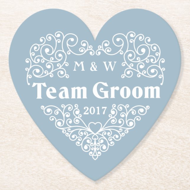 Posavasos De Papel Monogramas del personalizado Team Groom y gallos d (Anverso)