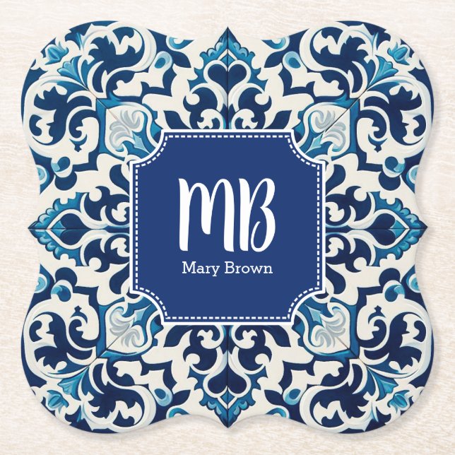 Posavasos De Papel Monogramo de papel retro (Anverso)