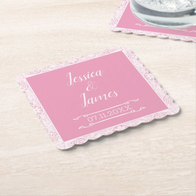 Posavasos De Papel Monstruo boda rosa y encaje (En perspectiva)