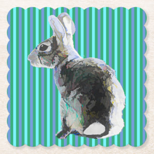 Posavasos De Papel Monstruo conejo con fondo a rayas azul