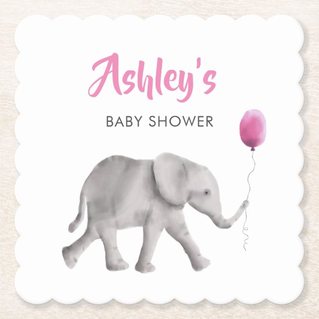 Posavasos De Papel Monstruo de papel de Baby Shower con globo elefant (Anverso)