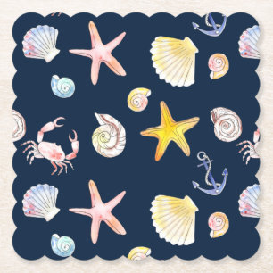 Posavasos De Papel Monstruo de papel de vida marina y anclas (oscuro)