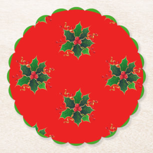 Posavasos De Papel Monstruo de papel del patrón Holly Mistletoe