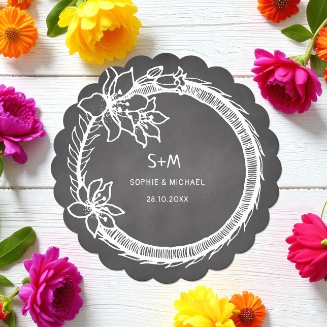 Posavasos De Papel Monstruo de papel floral de Boda blanco negro (Subido por el creador)