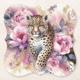 Posavasos De Papel Monstruo de papel Leopard Cub y Rosas