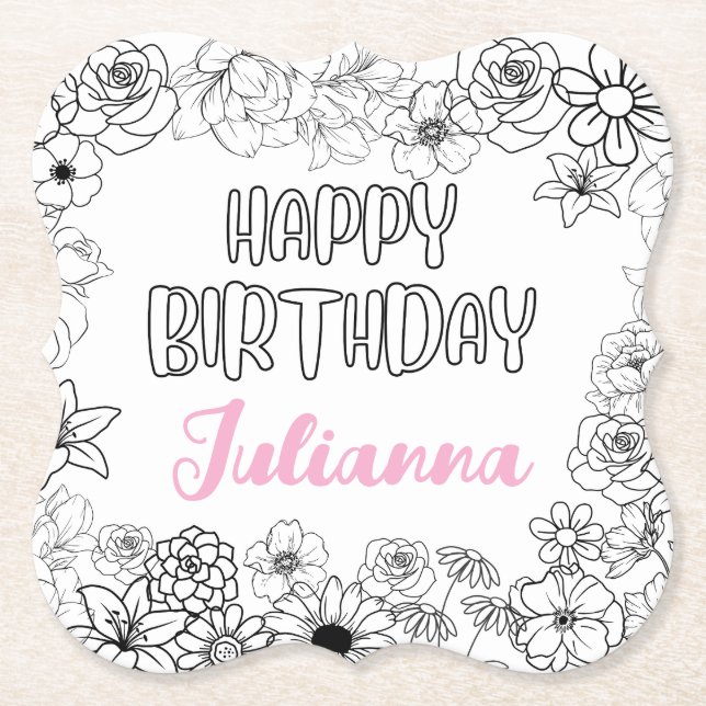 Posavasos De Papel Monstruo floral de nombre personalizado (Anverso)