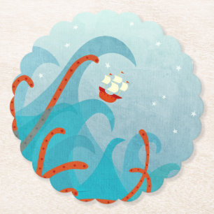 Posavasos De Papel Monstruo marítimo de barcos de vela