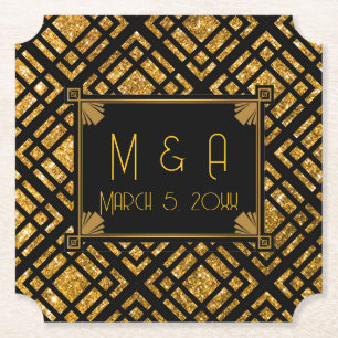 Posavasos De Papel Montaña de boletos Art Deco Black and Gold Boda