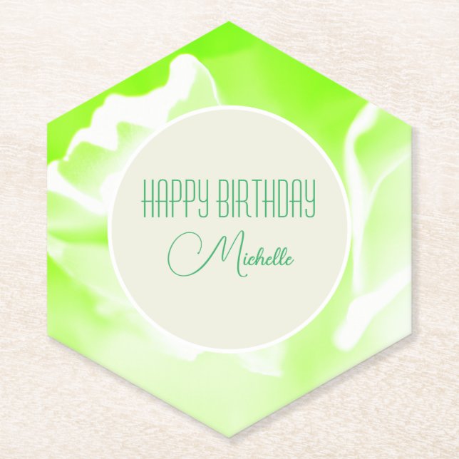 Posavasos De Papel Montura de papel de impresión floral Lime Green (Anverso)