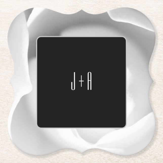 Posavasos De Papel Montura de papel de rosa blanco | Elegante floral  (Anverso)