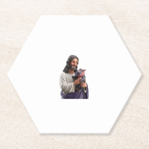 Posavasos De Papel Moo Deng y Jesús una escena amorosa de fe y alegrí