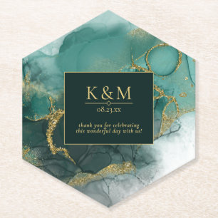 Posavasos De Papel Moody Ink Emerald Gold Abstract ID988
