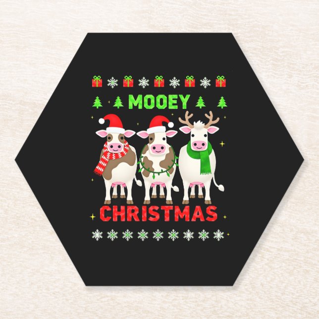 Posavasos De Papel Mooey Christmas Cow Christmas Ugly Sweater Pajama  (Anverso)
