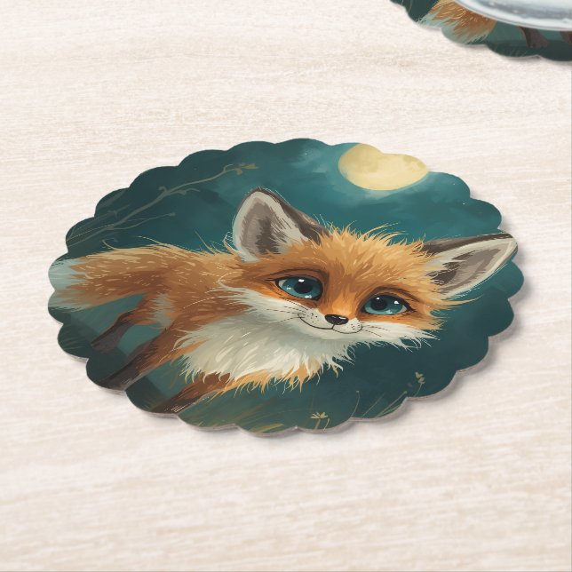 Posavasos De Papel Moonlit Fox, Night Forest  (En perspectiva)
