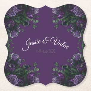 Posavasos De Papel Morado Floral Elegante Boda Gótica