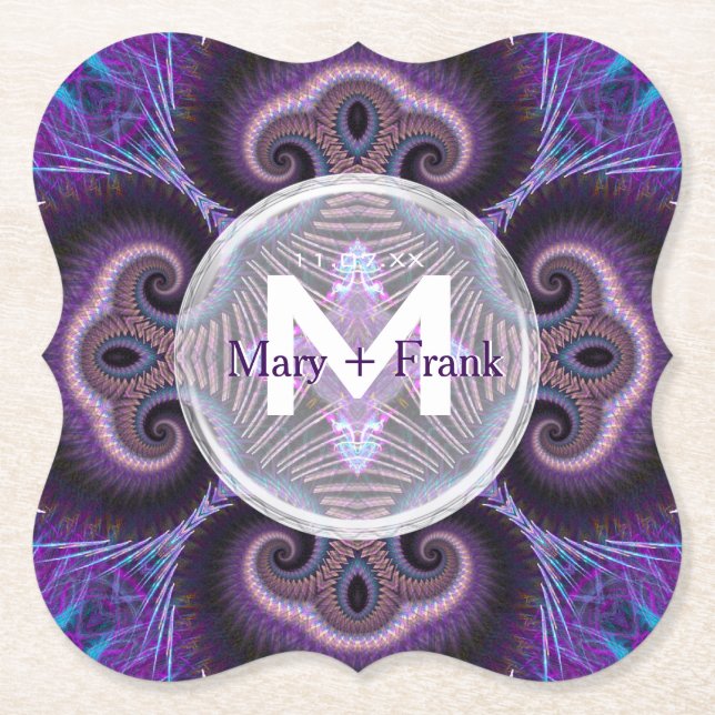 Posavasos De Papel Morado hongo Mandala Fractancia Monograma (Anverso)