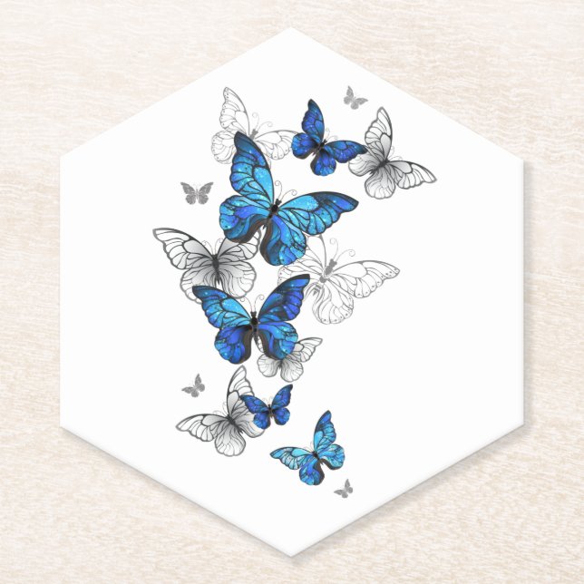 Posavasos De Papel Morfo de las mariposas voladoras azules (Anverso)