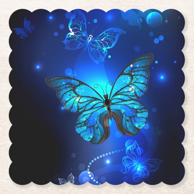 Posavasos De Papel Morpho Butterfly in the Dark Background (Anverso)
