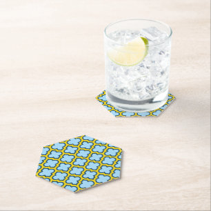 Posavasos De Papel Mosaico azul y amarillo, Entramado, Quatrefoil