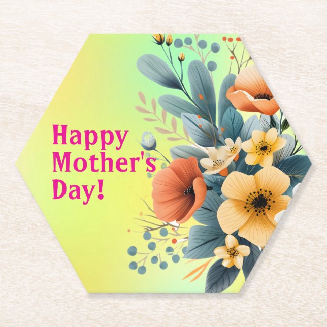 Posavasos De Papel Mother's Day Boho Flowers Clipart-61983 (Anverso)