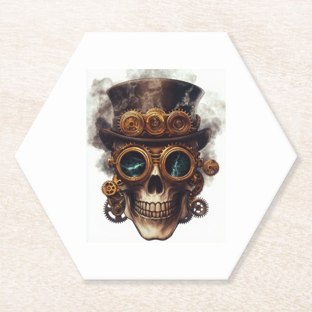 Posavasos De Papel Motor de cráneo Steampunk (Anverso)