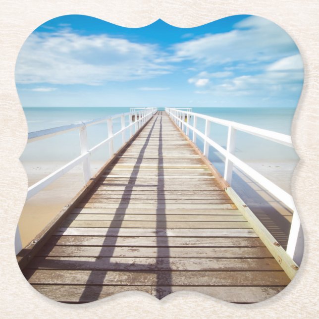 Posavasos De Papel Muelle de Playa Tropical (Anverso)