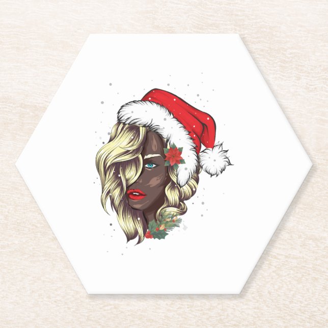 Posavasos De Papel Mujeres negras Navidades afroamericanas Santa Clau (Anverso)