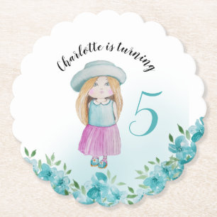 Posavasos De Papel Muñeca Dulce Acuarela Pintada a Mano