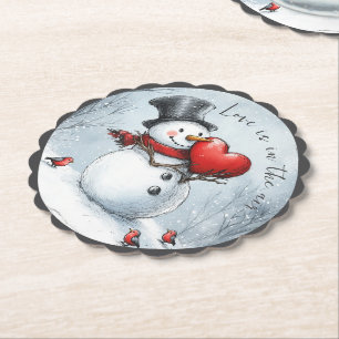 Posavasos De Papel Muñeco de nieve ofrece amor con un gran corazón