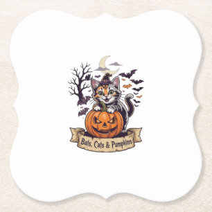 Posavasos De Papel Murciélagos Gatos Calabazas Halloween Bruja Gato E