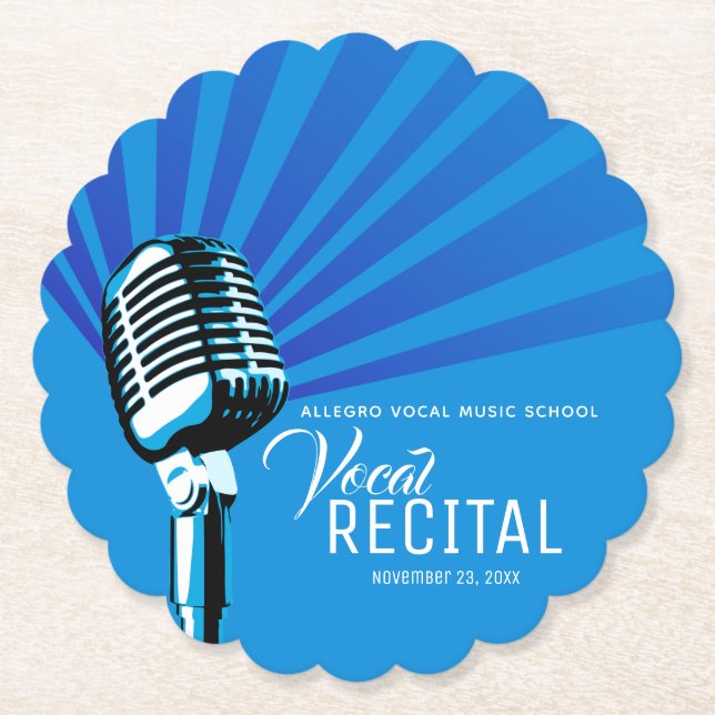 Posavasos De Papel Música clásica de micrófono recital vocal azul (Anverso)