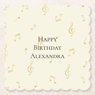 Posavasos De Papel Música de Oro Blanco Cumpleaños Notas