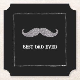 Posavasos De Papel Mustache de plata negra como mejor papá