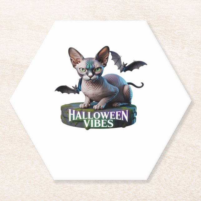 Posavasos De Papel Mystic Sphynx Cat Halloween Aura Classic T-Shirt (Anverso)