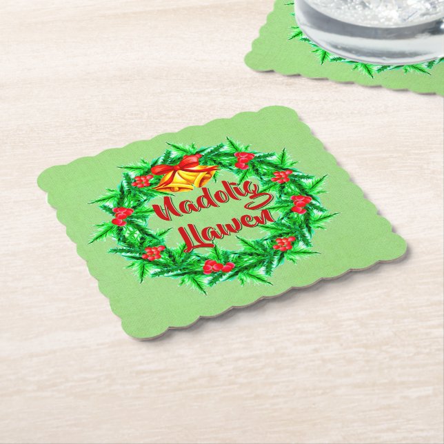 Posavasos De Papel Nadolig Llawen Welsh Merry Christmas (En perspectiva)