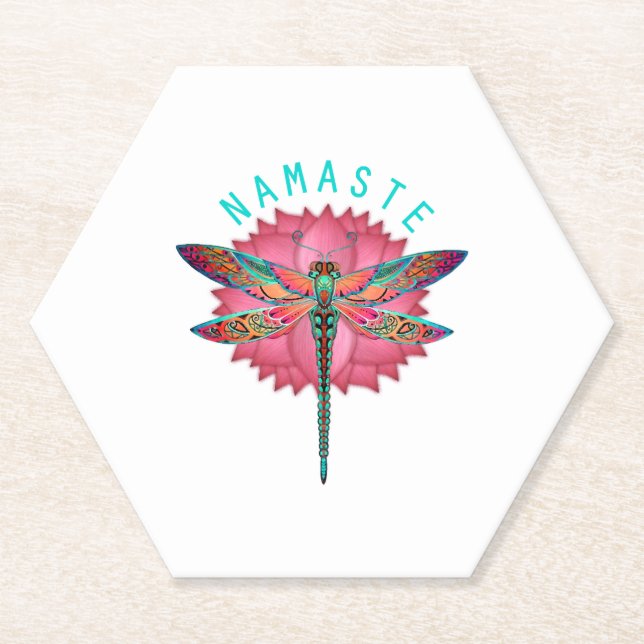 Posavasos De Papel Namaste Lotus Dragonfly Yoga (Anverso)