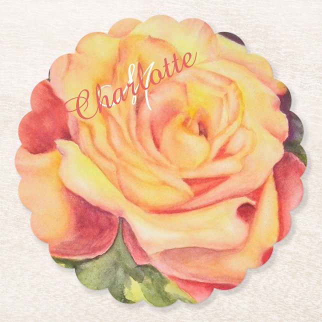 Posavasos De Papel Naranja Amarillo Floral (Anverso)
