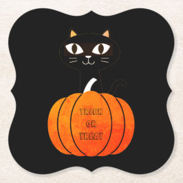 Posavasos De Papel Naranja Calabaza de gato negro espeluznante Hallow