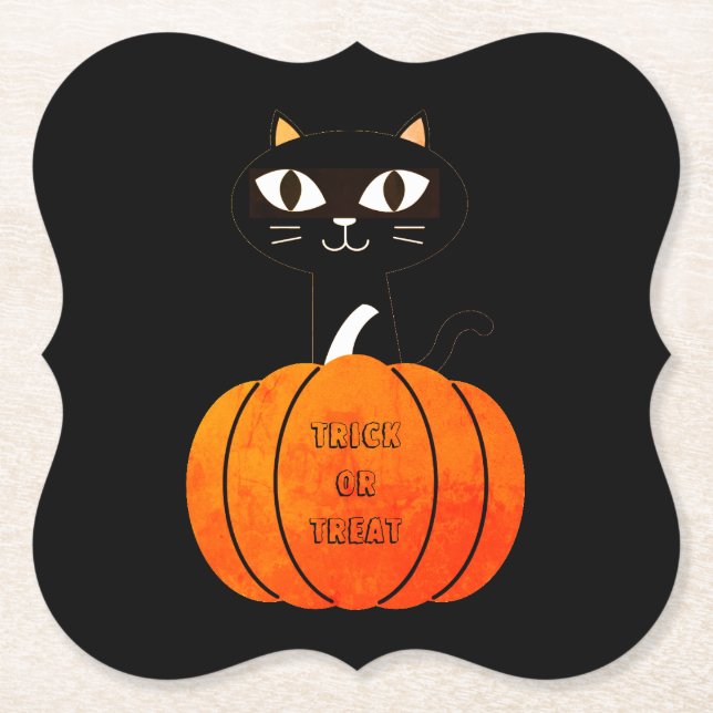 Posavasos De Papel Naranja Calabaza de gato negro espeluznante Hallow (Anverso)