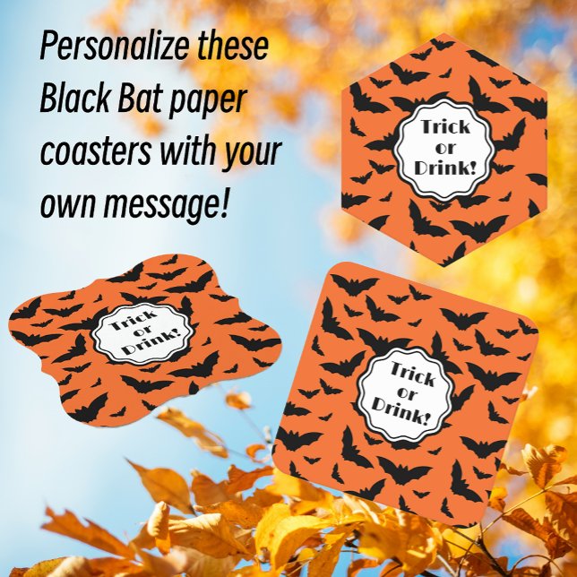 Posavasos De Papel Naranja de fiesta de Halloween personalizado Black (Perfect for adult parties!)