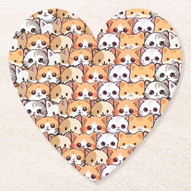 Posavasos De Papel Naranja  gatito mascota Patrón sin costura (Anverso)